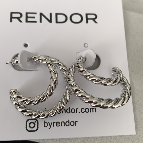 🎉HP✨Curateur x Rendor Victoria Double Hoop Earrings/White Gold plated Sm 1:05” - Picture 3 of 7